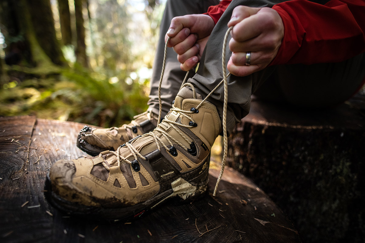 Salomon hiking footwear (lacing up the Quest 4 GTX)